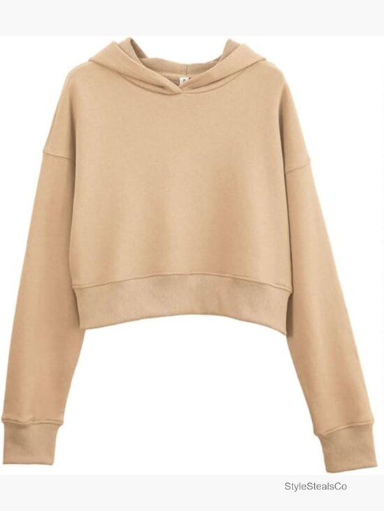 Tops - Women's Cropped Hoodie with Hood Long Sleeve Pullover Sweatshirt